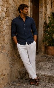 Linen shirt - Navy blue